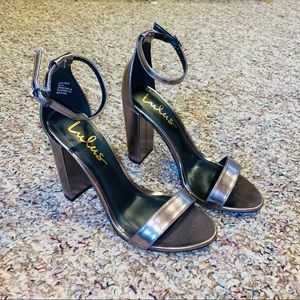Lulu’s Ankle Strap Metallic Block Heels